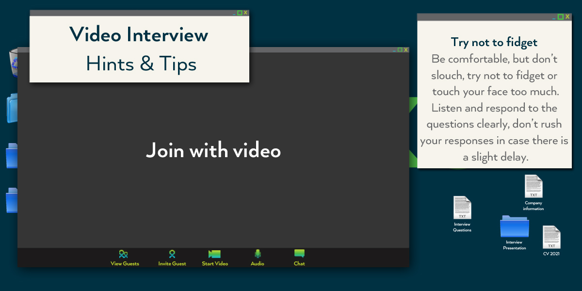 GekkoFM's tweet image. Before your #VCInterview takes place make sure you are sitting comfortably, fidgeting can be distracting to you &amp;amp; the other person on the call. For more tips &amp;amp; tricks from our Recruitment Manager please visit our blog. bit.ly/3nXP8BM #Gekko #Recruitment #InterviewTips