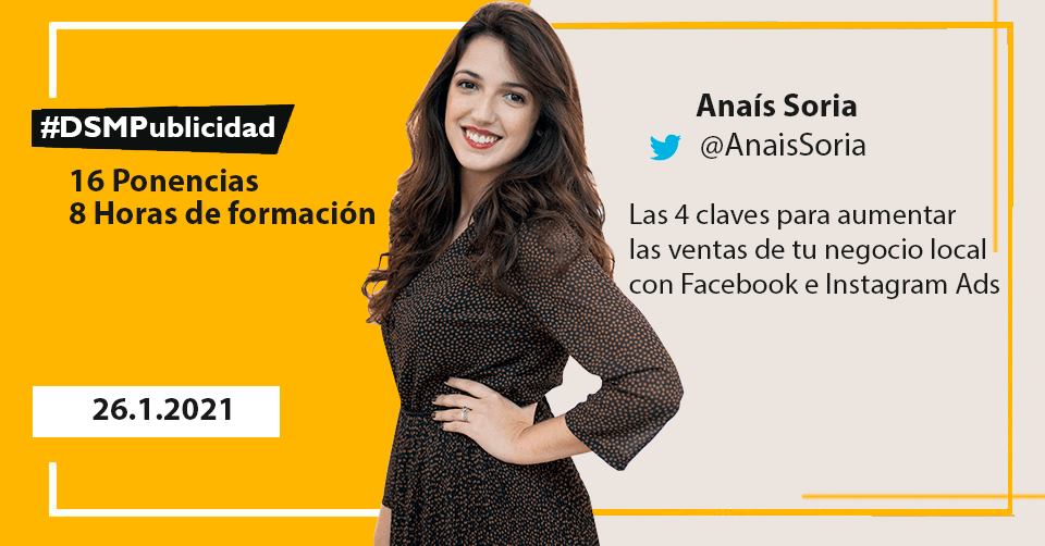 Ponencia Nº5: <a href="/AnaisSoria/">Anais Soria</a> 

"Las 4 claves para aumentar las ventas de tu negocio local con Facebook e Instagram Ads"

¡Orgullosa de verte crecer a mi lado! Vas a llegar donde te propongas, amiga 👏🔝

#DSMPublicidad <a href="/escuelamktweb/">Escuela Marketing and Web 🎓</a> <a href="/miguelfloro/">Miguel Florido</a>