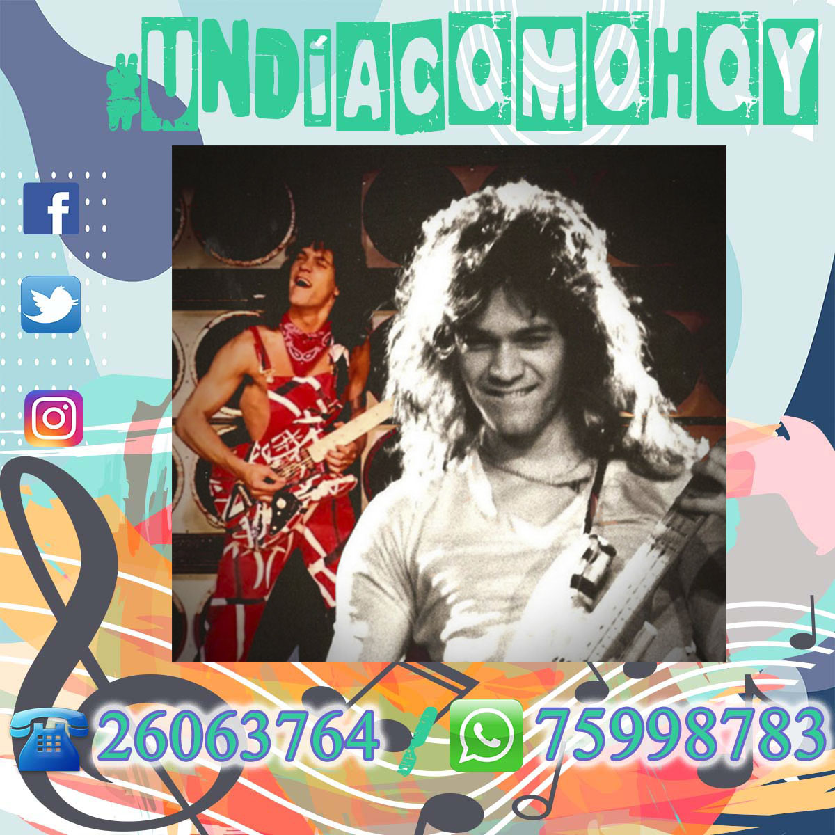 #UnDíaComoHoy 📅
1955: nace Eddie Van Halen, guitarrista de la banda Van Halen. Es considerado por la revista Rolling Stone como el octavo mejor guitarrista de la historia.