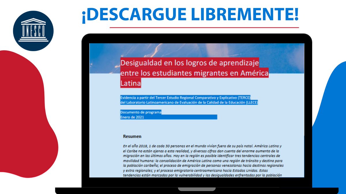 UNESCOSantiago's tweet photo. ¿Cuál es la situación de los aprendizajes de estudiantes migrantes en América Latina? ¿Qué nos dice el estudio #TERCE y otros hallazgos de la UNESCO?
En este documento de nuestro Laboratorio #LLECE se propone hacia donde debería ir la región:
➡️Descarga: https://t.co/iCEDfugNMn https://t.co/LJKutdyTnO