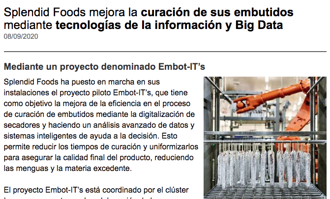 Eurecat_news's tweet photo. La digitalización permite a #SplendidFoods mejorar la productividad de sus secaderos de embutidos en colaboración con #Eurecat con la aplicación de la IoT, la #IA y la analítica de datos. 

El proyecto Embot-IT's ha contado con la ayuda de @agriculturacat https://t.co/LcJymaSO1Q https://t.co/7YW06fZbPf