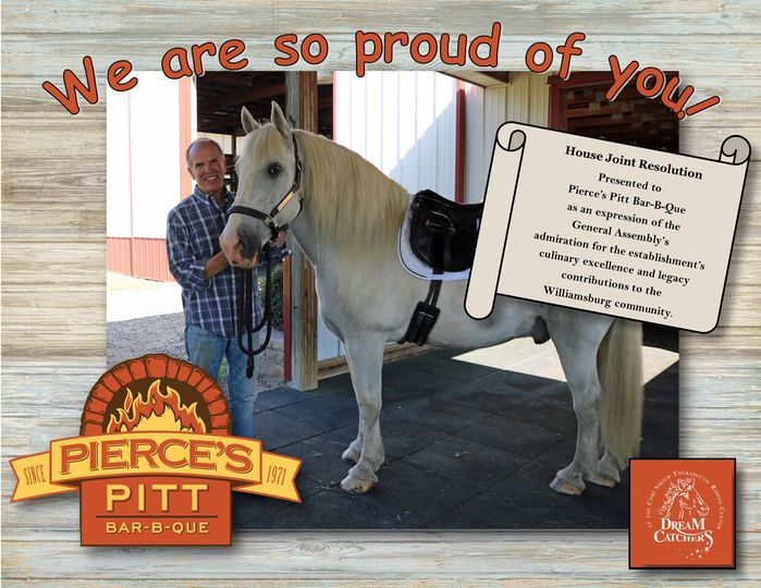 piercespitt's tweet photo. From our friends at Dream Catchers...Pierce's Pitt BBQ receives a House Joint Resolution "as an expression of the General Assembly’s admiration for the culinary excellence and legacy contributions. A supporter of our programs! https://t.co/DZdWzcmtIF https://t.co/idMBgy3yaY