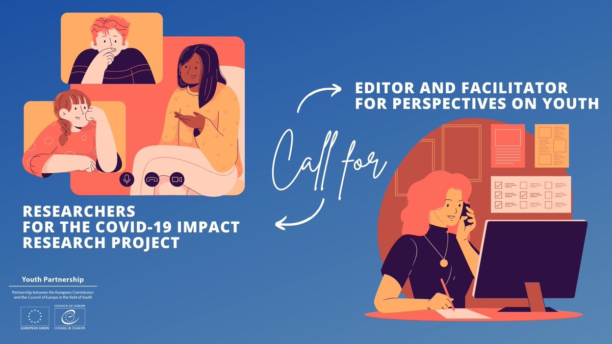 📣 We have two new open calls for youth researchers and facilitators! We are looking for experts to support our work related to the COVID-19 impact research project and Perspectives on Youth! More info: pjp-eu.coe.int/en/web/youth-p…