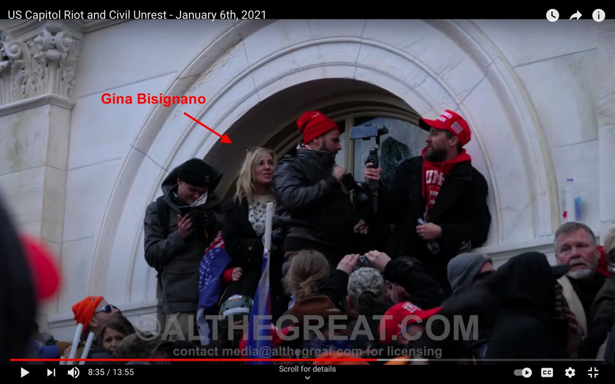 We now know why Gina Bisignano of Beverly Hills may have received additional scrutiny from the Feds after her arrest. She is the person that handed the red / white bullhorn to the  #PinkHatLady. No indication they knew each other though  #BullHornLady  #CapitolRiots  #capitolarrests