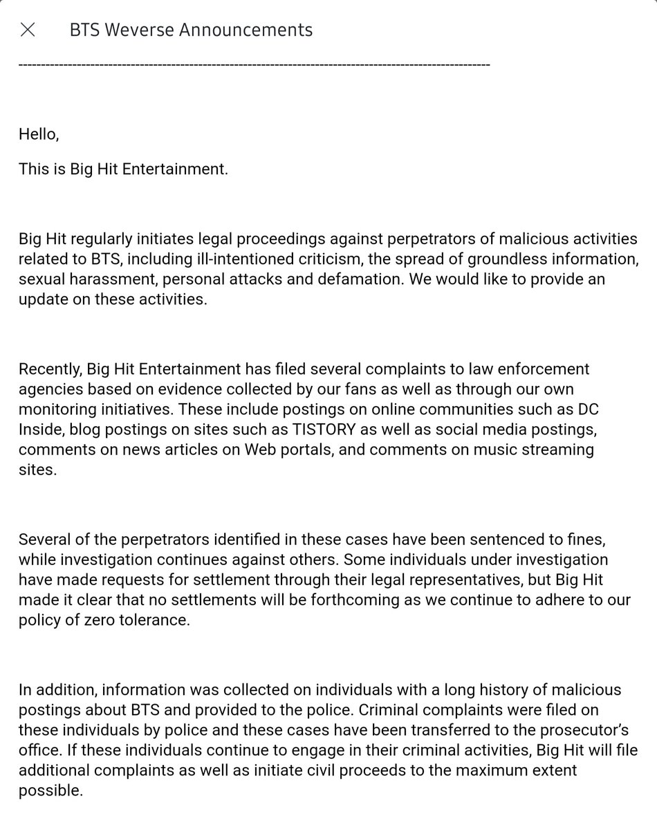 Don't spread false claim without proof! You CAN'T sue someone on someone else's behalf without them giving you power of attorney! Any lawyer would tell you that! And  #BTSARMY have plenty of them! Plus, legal cases by 3rd parties to BH on BTS' behalf is rejected by them! 