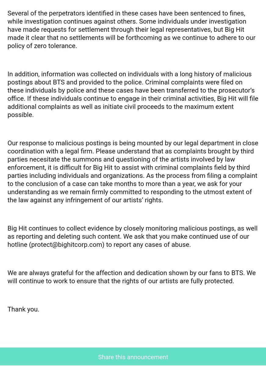 Don't spread false claim without proof! You CAN'T sue someone on someone else's behalf without them giving you power of attorney! Any lawyer would tell you that! And  #BTSARMY have plenty of them! Plus, legal cases by 3rd parties to BH on BTS' behalf is rejected by them! 
