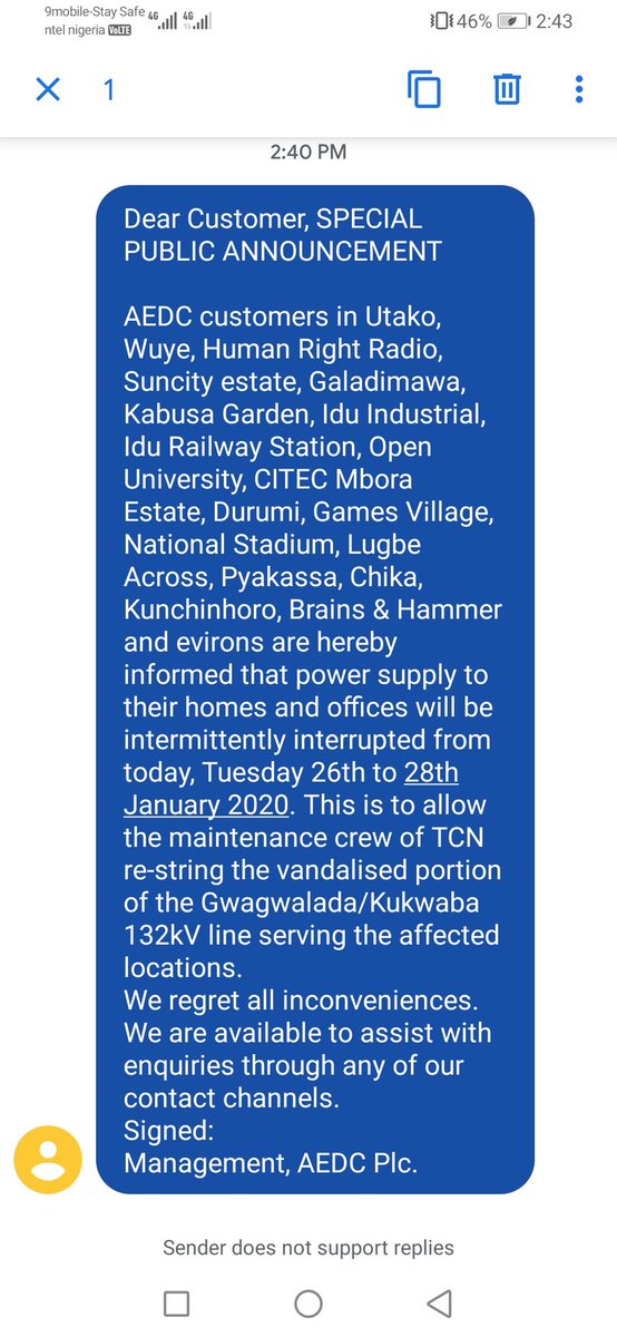 To Whom it may Concern for Abuja residents

Tell those that will be affected

@Ochemercy3 @Abuja_Facts
@abuja @aedcelectricity #AbujaTwitterCommunity #abuja #lugbe