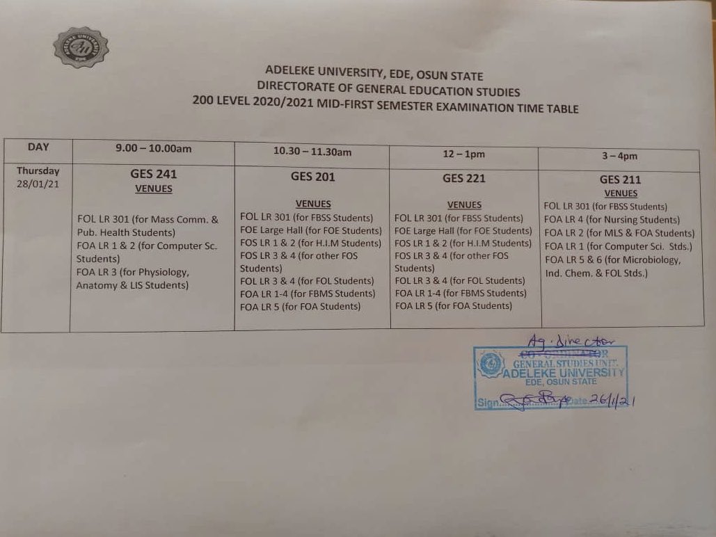 AUSA_Official's tweet photo. GES mid semster  time table 📌📌📌 https://t.co/T7CzyV2uWV