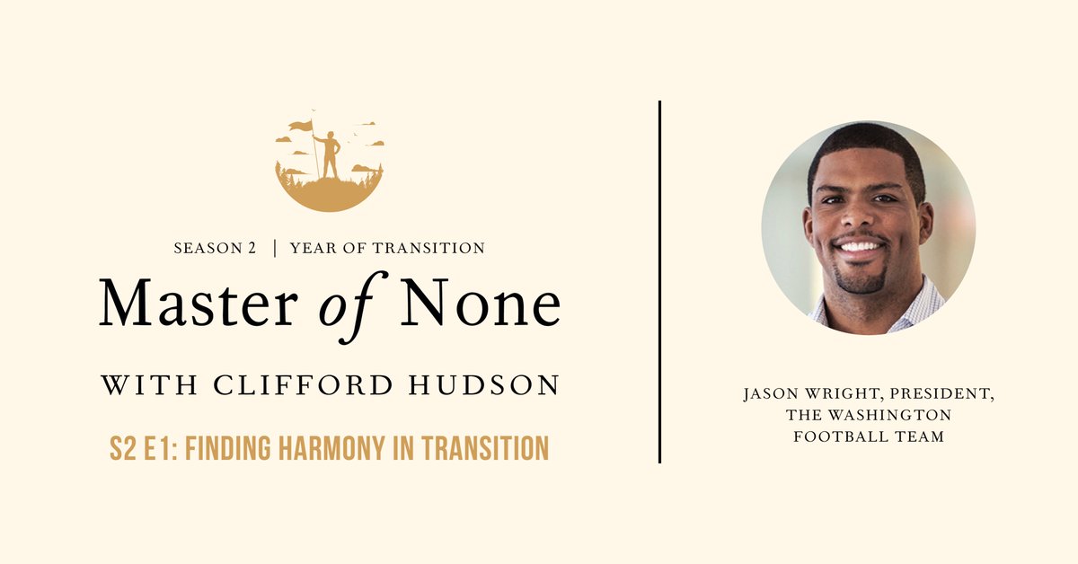 New year. New season of #MasterOfNone! To kick off season 2, I speak with the President of the @WashingtonNFL, <a href="/whoisjwright/">Jason Wright</a>. We discuss the vital role harmony can play in your life and career, as you face seasons of transition. 

open.spotify.com/episode/6FsgMp…