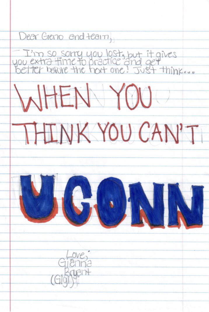 Gigi wrote this to the team after the Final Four loss in 2017. We remember her positive, shining energy. 

She loved being around the Huskies, and we loved being around her. 

We miss her. She’s forever one of us. 🤍