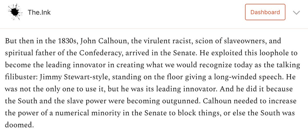 We need to talk about the Jim Crow Filibuster. Read  @AJentleson explain why it should be called that.Does this history sound familiar in the present day? https://the.ink/p/how-to-save-the-senate
