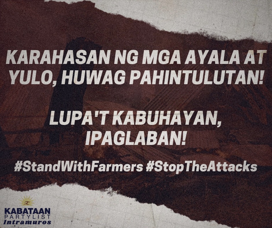 ICYMI: Patuloy pa ring nilalabanan ng mga magsasaka sa Hacienda Yulo ang pag-aalipusta sa kanila ng mga naghaharing-uring nais kamkamin ang kanilang lupang sinasaka.

#StopTheAttacks 
#LandToTheTillers
#StandWithFarmers 
#DefendHaciendaYulo
#DefendHaciendaYuloFarmers