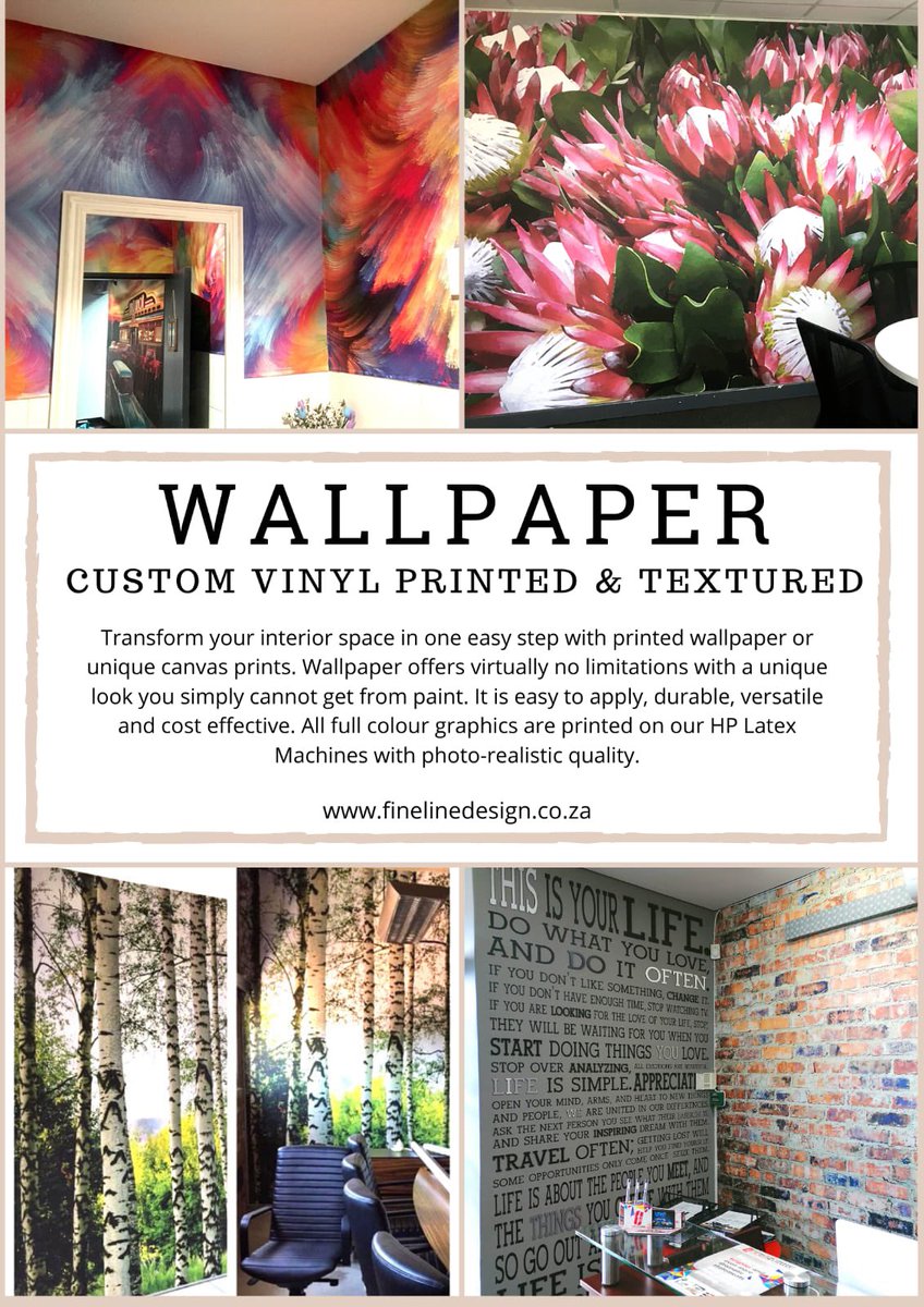fineline_sa's tweet photo. Transform the look and feel of a room in just one easy step - Wallpaper. Design, Print and Application - we do it all in house!
Just fill in your details on our website for a quick and free quotation for all your Wallpaper queries!

#FinelineDesignSA #DigitalPrinters #Wallpaper https://t.co/KGf7WhRDNe
