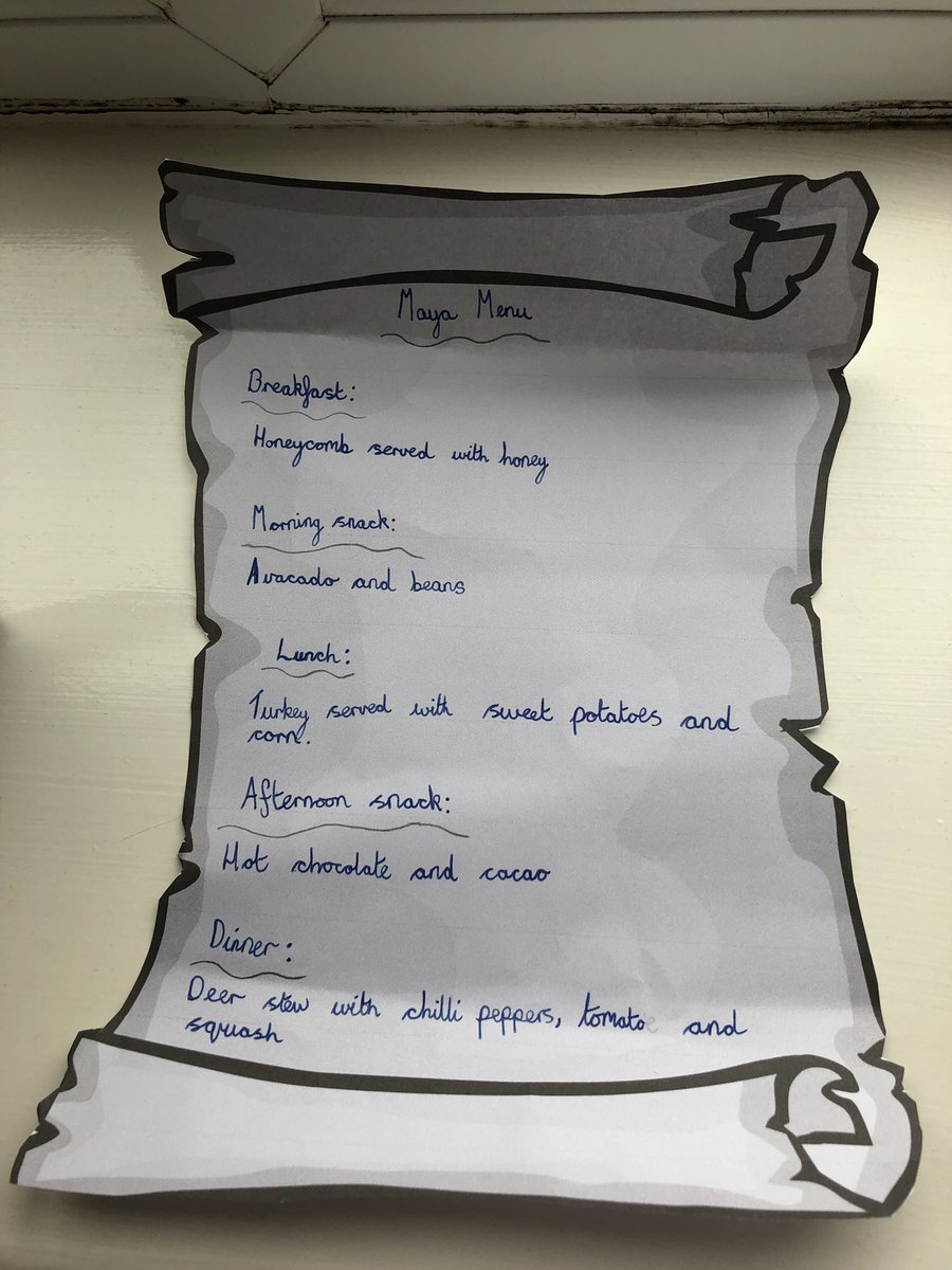 claspankhurst's tweet photo. @walmleyjssc Lily’s Maya menu! https://t.co/wxB8542fGH