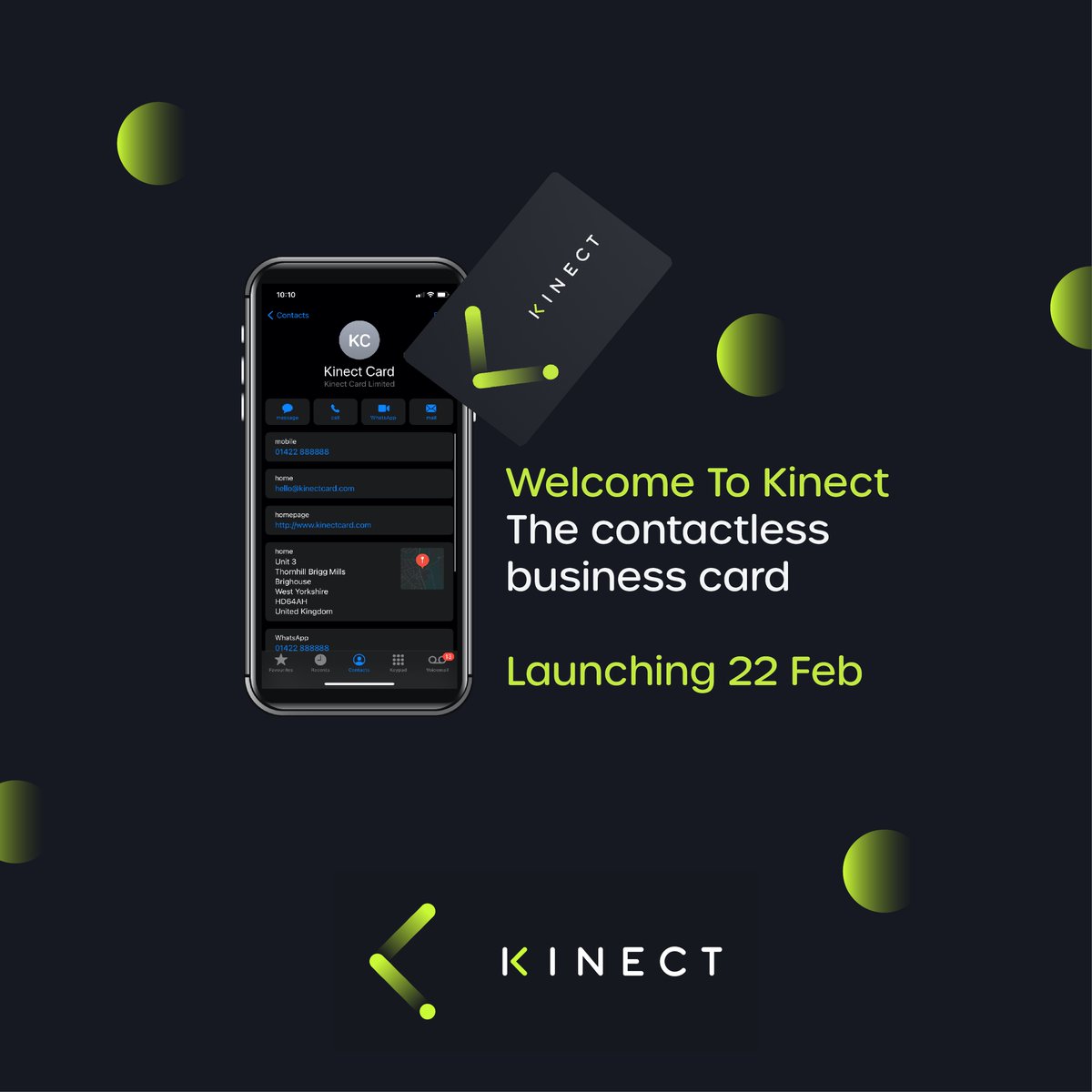 Kinect_Card's tweet image. WELCOME TO KINECT!

The contactless business card.

Launching 22 Feb 21. Now taking orders.

The first 21 purchasers will receive Kinect Plus+ free for one year.

#getconnected #kinectcard
kinectcard.com