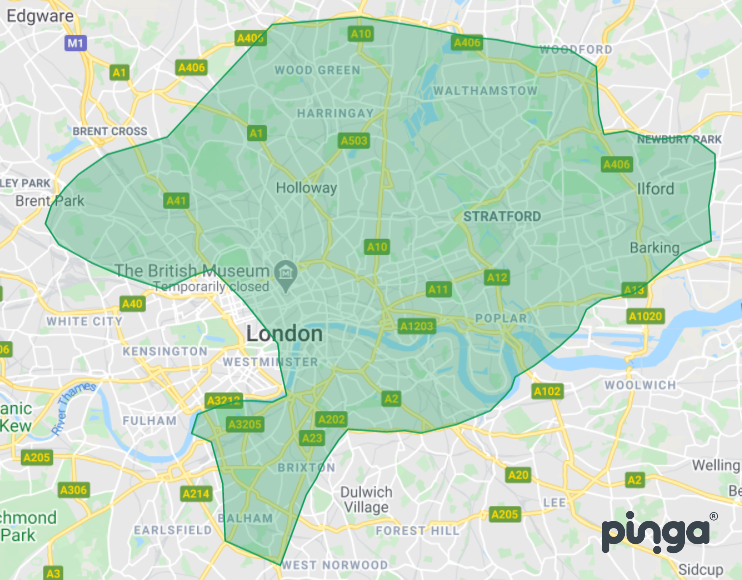 wearepinga's tweet photo. @jessicaasims @GraceMandeville @Ocado Not all just yet, but a lot! Here is our current service area, and we hope to expand as far as the North &amp; South circular in the next few months 👍 https://t.co/MYNR9nDgU1