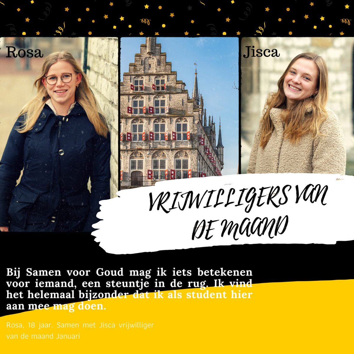 Rellen in Gouda, we schrokken ervan. Gelukkig zijn er een stuk meer jongeren die elke week klaar staan voor kwetsbare Gouwenaren. Zo ook Rosa en Jisca, onze vrijwilligers van de maand januari! Deze twee helden zijn al 5 maanden op pad om eenzaamheid tegen te gaan. #zokanhetook