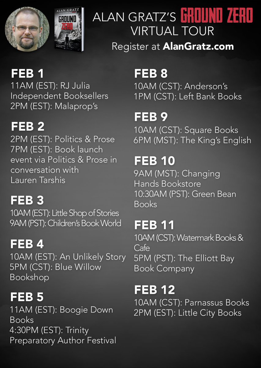 Alan Gratz (@alangratz) on Twitter photo Hey gang - Starting next Monday I'll be doing 20 free virtual events over the course of two weeks to launch my new book, GROUND ZERO! Head on over to alangratz.com/events/ to register! Hey gang - Starting next Monday I'll be doing 20 free virtual events over the course of two weeks to launch my new book, GROUND ZERO! Head on over to alangratz.com/events/ to register!