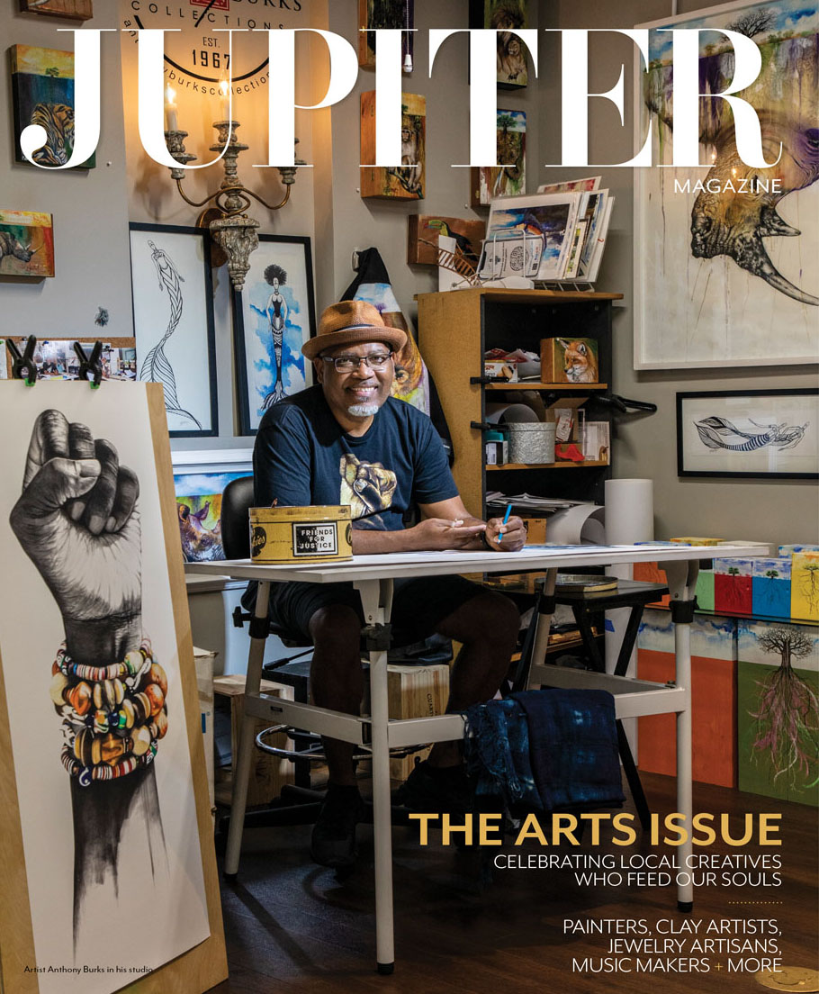 JupiterMagazine's tweet image. Hello February! In this month's art-forward issue, we take an exclusive peak into artist studios along the Treasure Coast. Cover star and "The Mayor" of Zero Empty Spaces in Palm Beach Gardens Anthony Burks invites us into his space at the new artist collective.