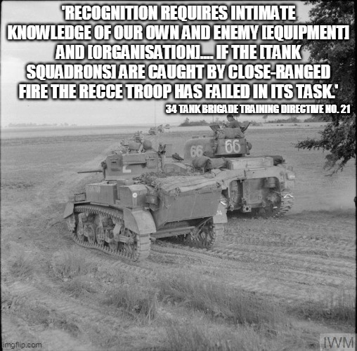 Structures varied a bit, but broadly consisted of a Recce Troop HQ of three Stuarts overseeing four sections of two Stuarts.Logic of the three tank Tp HQ was... one tank for Troop Leader, another in case the his tank is disabled so you've got a spare mount, 3rd for liaison /8
