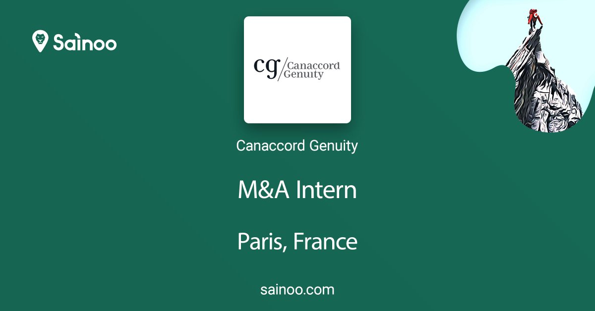 Sainoo_com's tweet photo. 💼 M&amp;A Intern | Paris | Canaccord Genuity
Canaccord Genuity is seeking a M&amp;A Intern to join them in March 2021. 
🌐 Apply Online https://t.co/afjxPzqVUW 
👔 Visit https://t.co/XeJQMCTReO for other opportunities
#mergersandacquisitionintern #canaccordgenuity #parisinternship https://t.co/lHHmpMY7RW