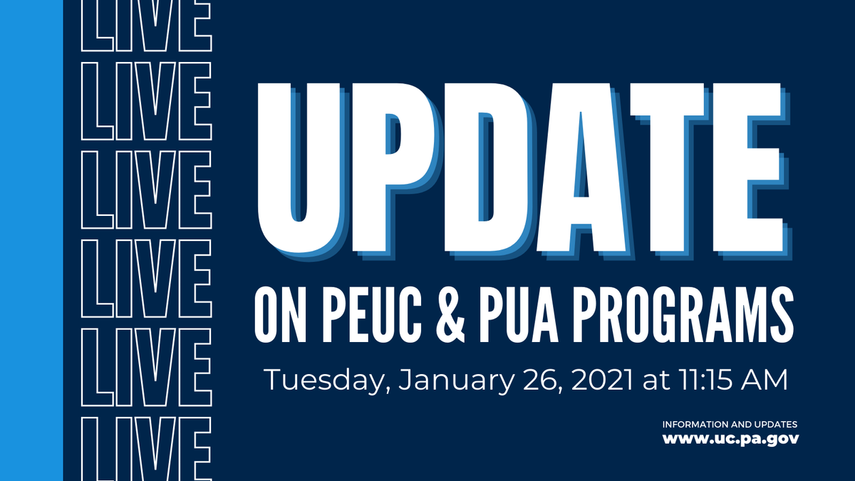 PALaborIndustry's tweet photo. Join us today at 11:15 AM for a Facebook Live event where L&amp;I Acting Secretary Berrier will provide an update on the recent #PEUC + #PUA implementations in #Pennsylvania.

🔴 Live stream: https://t.co/1A8m4cL1yn https://t.co/zPYeUSwVw8