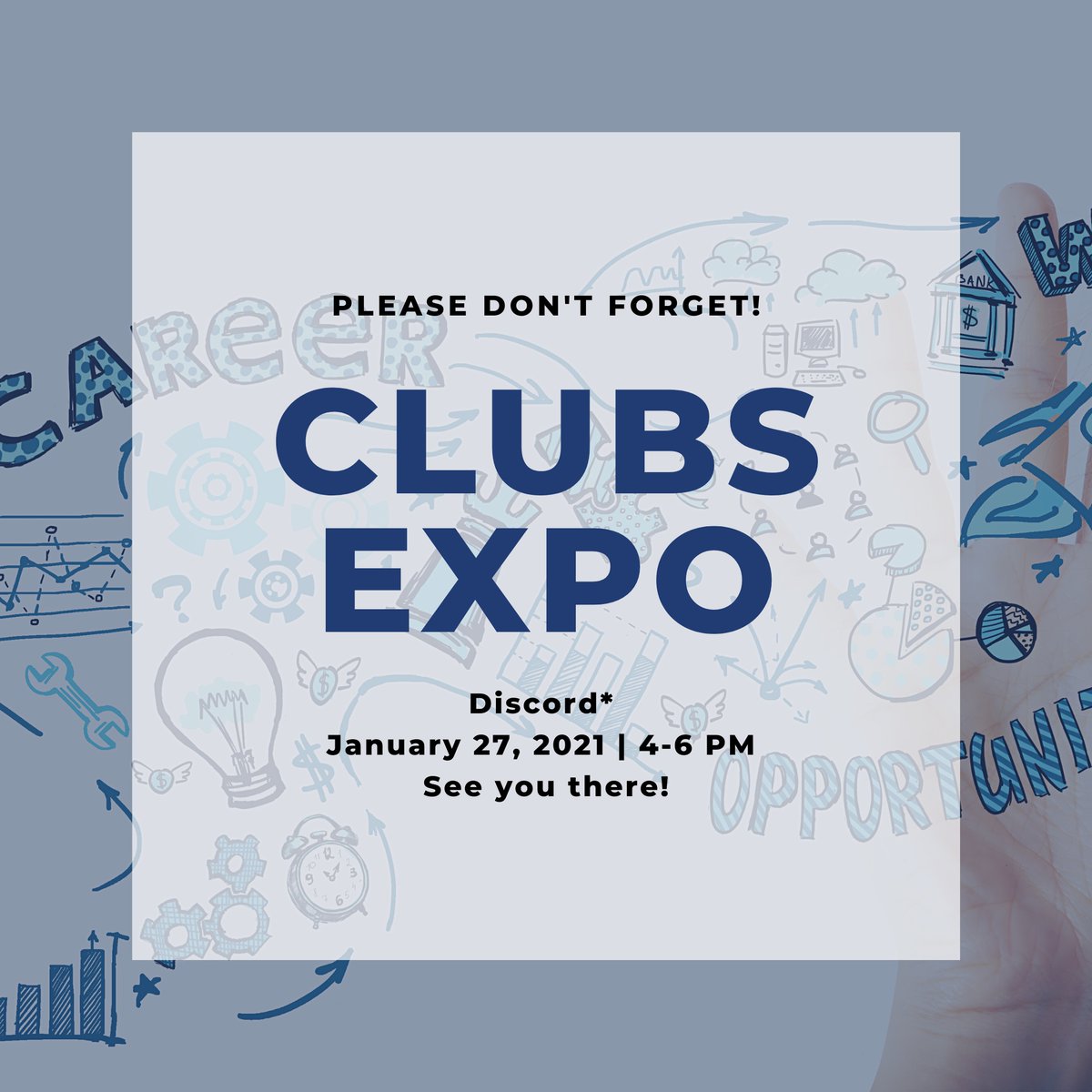 🚨 WINTER CLUBS EXPO
.
Join us on January 27th, 2021 from 4:00 – 6:00 pm for another virtual Clubs Expo! This semester, we’ll be using *Discord* to facilitate the expo.