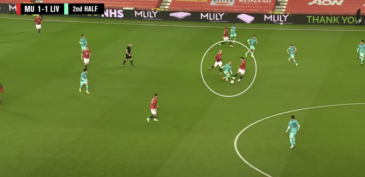 EXAMPLE: (A) Van de Beek’s winning of the ball back here after a throw in — led to one of  #MUFC’s most dangerous opportunities. (B) Pogba’s tackle initiated Manchester United’s transition for Greenwood’s goal.(C) Cavani’s interception initiated Rashford’s goal.