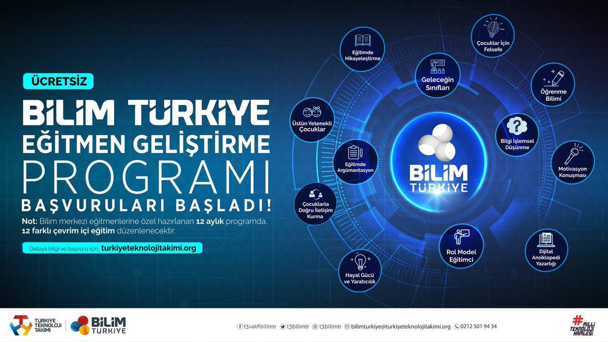 Geleceği inşa edecek çocuklarımızın senin rehberliğine ve yol göstermene ihtiyacı var

Bilim Türkiye Eğitmen Geliştirme Programı başlıyor

#MilliTeknolojiHamlesi'ne sen de destek ver! 👩‍🏫👨‍🏫🇹🇷

Kayıt ve bilgi için 👇🏻
turkiyeteknolojitakimi.org