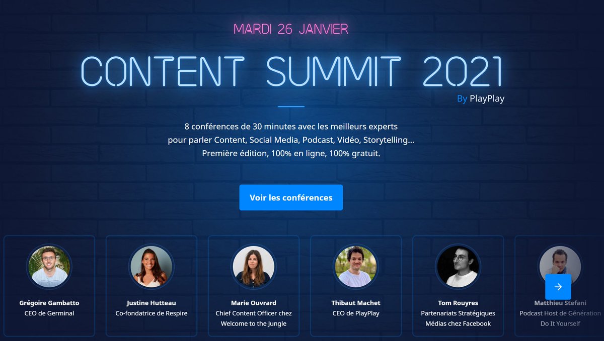 Bravo à toute l'équipe <a href="/PlayPlayVideo/">PlayPlay</a> pour le #ContentSummit2021 
Il y avait du fond malgré les formats courts (30'), c'était dynamique et très bien mené 👏👏👏