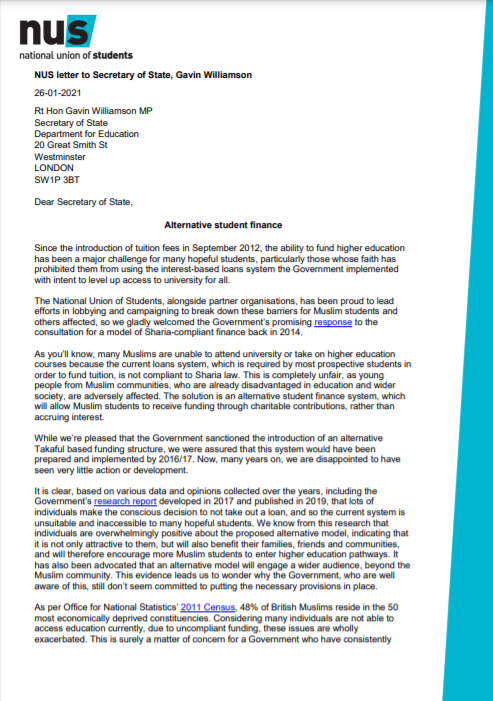 Young people should not miss out on higher education simply because the discriminatory funding system doesn’t align with their religious beliefs.We look forward to receiving a response and seeing action from the Government on this very soon.Letter from  @hillarygyebi  (6)