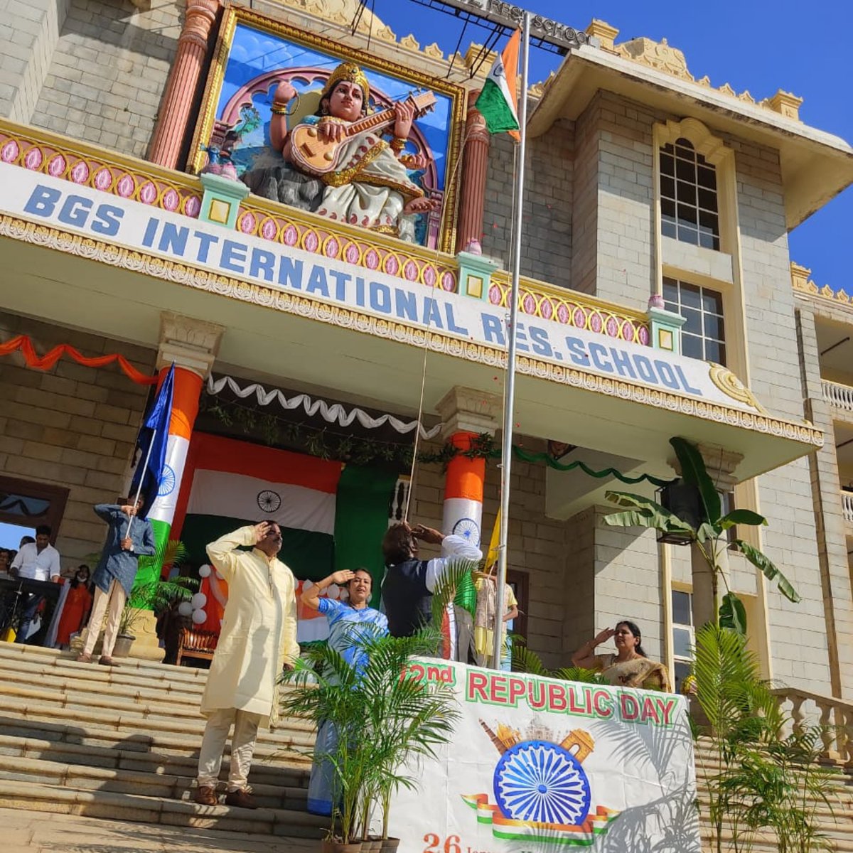 IrsBgs's tweet photo. #RepublicDay celebrations at the #BGSIRS campus in the presence of our esteemed Principal Mrs. Shyamashree Chatterjee and Chief Guest Dr. Antony D'Souza.
Jai Hind!

#BGSCampusDiaries #RepublicDay2021 #IndianRepublic #Indian #IndianPride #RepublicDayIndia #RepublicDayParade https://t.co/0cMr7STNEG
