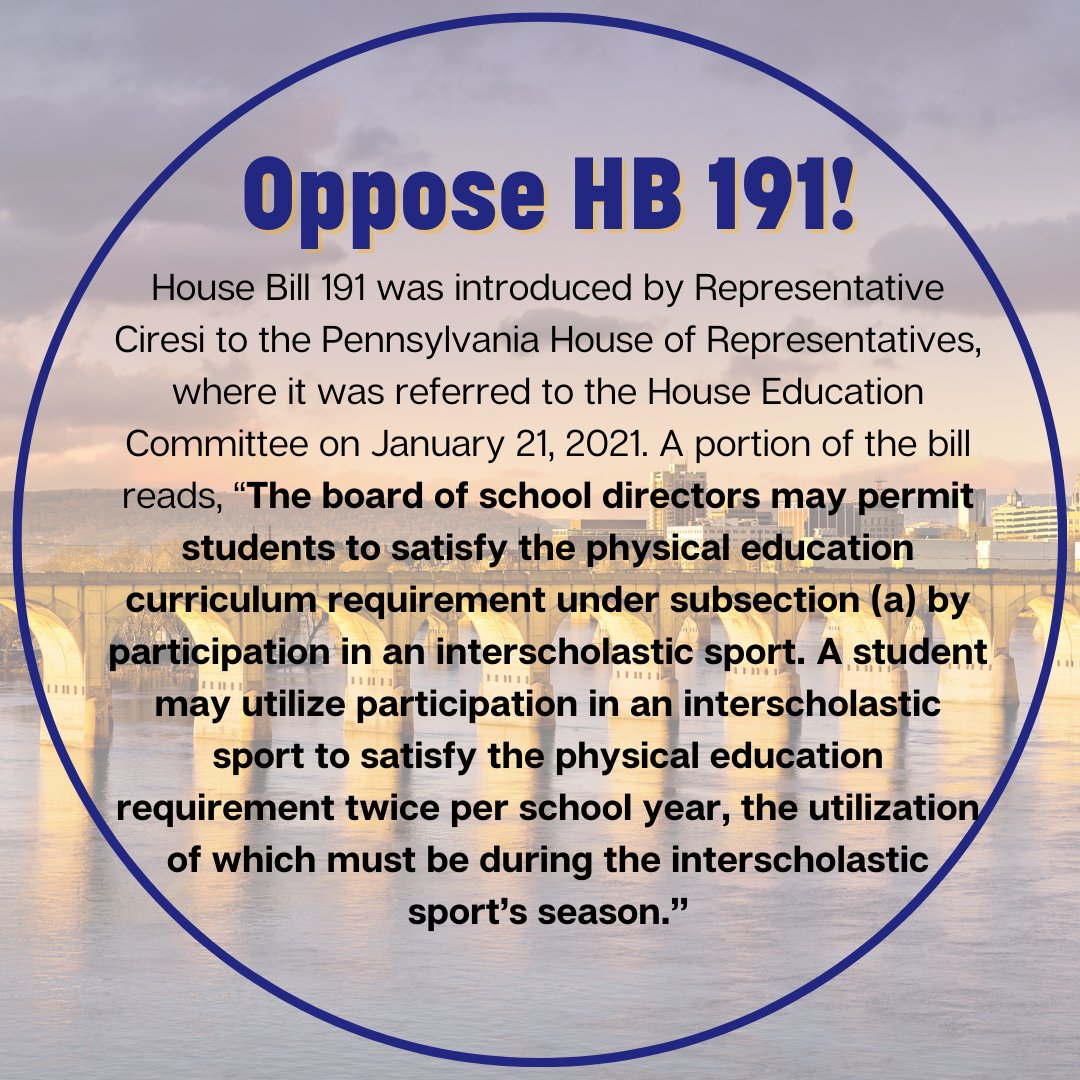 🗣️Calling all #health and #physed teachers! 

We need your help. HB 191 could jeopardize Pennsylvania student's access to Health and Physical Education. Sign the petition today and help us continue to advocate for quality HPE for ALL students in PA! 

ow.ly/Yiqq50DiCmB