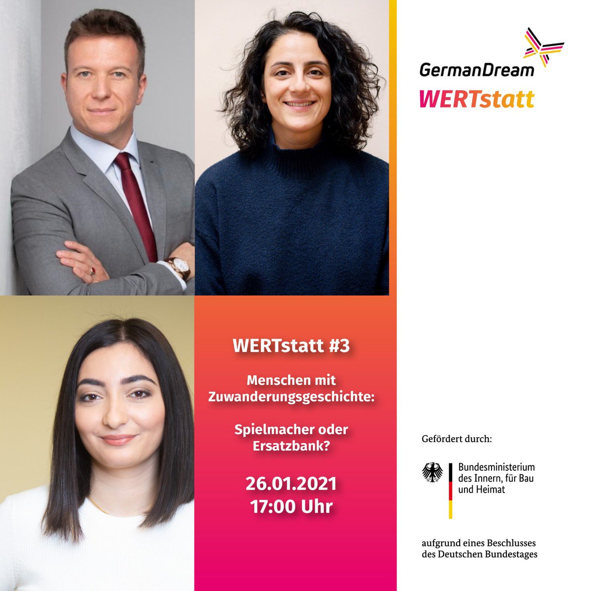 DuezenTekkal's tweet photo. Ihr Lieben, um 17:00 Uhr geht unsere @germandream_de WERTstatt los, mit @ReemAlabali , Tugba Tekkal und Damir Softic, zu einem sehr spannenden Thema, dass zur Zeit allerorts diskutiert wird. Seid ihr dabei? Dann gerne unter folgendem Link anmelden: https://t.co/Hhi34vJMmn https://t.co/1vsTN1bEB5