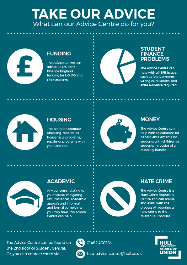 Worried about making your funding last the trimester? Think you might be eligible to access further funding or benefits? Drop us an email to huu-advice-centre@hull.ac.uk and we can discuss your enquiry in detail with you. #HUSUAdviceCentre #hereforyou #unifamily #budgetingskills