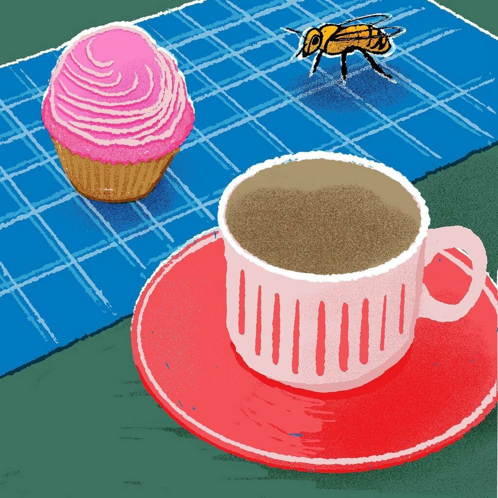 Cupcake and coffee and a bee 🐝 what’s the story?
.
.
.
#editorialillustration #foodillustration #colorfulillustration #productillustration #illustration #illustrationoftheday 
#drawingoftheday #artdiscover #illustrationartist  #moreillustrations #ill… instagr.am/p/CKgvYq_B4Yh/