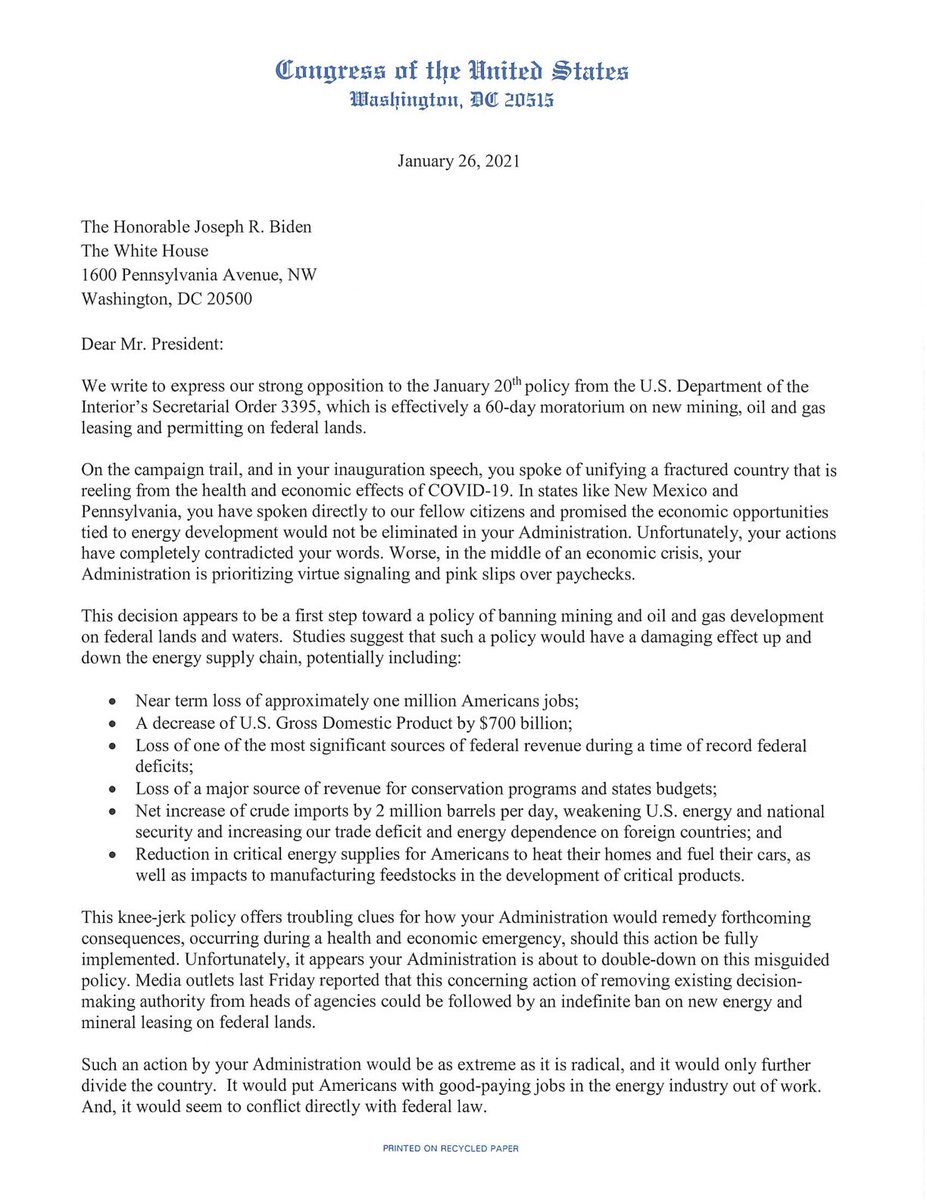 🚨🚨 Biden's moratorium on new mining and oil and gas leasing/permitting on federal lands will destroy a million jobs and increase household energy costs.
American workers and families can't survive 4 years of radical policies like this.
He should immediately revoke this order. https://t.co/ICryoU4Tuy