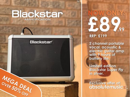 ⚠️MEGA DEAL⚠️ from Blackstar Amplification.
Get ready to busk again with the Blackstar Super Fly Guitar Amp. 
* 9 hour battery
* Bluetooth
* light and portable
* special silver edition
* reverb
* sounds epic!
👉 £89.99 (rrp £199) 👈 while stocks last!
absolutemusic.co.uk/blackstar-supe…