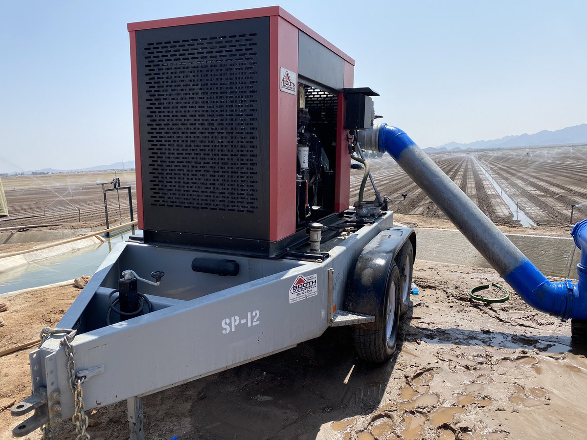 This is this is one of our newer sprinkler pumps. It’s a  @Case_IH 240HP unit that has a  @CornellPump on it. This is one of our larger pumps. It can sprinkle up to 75 acres(30 hectares). They are all diesel powered, for flexibility, and they all have medium pressure pumps on them.