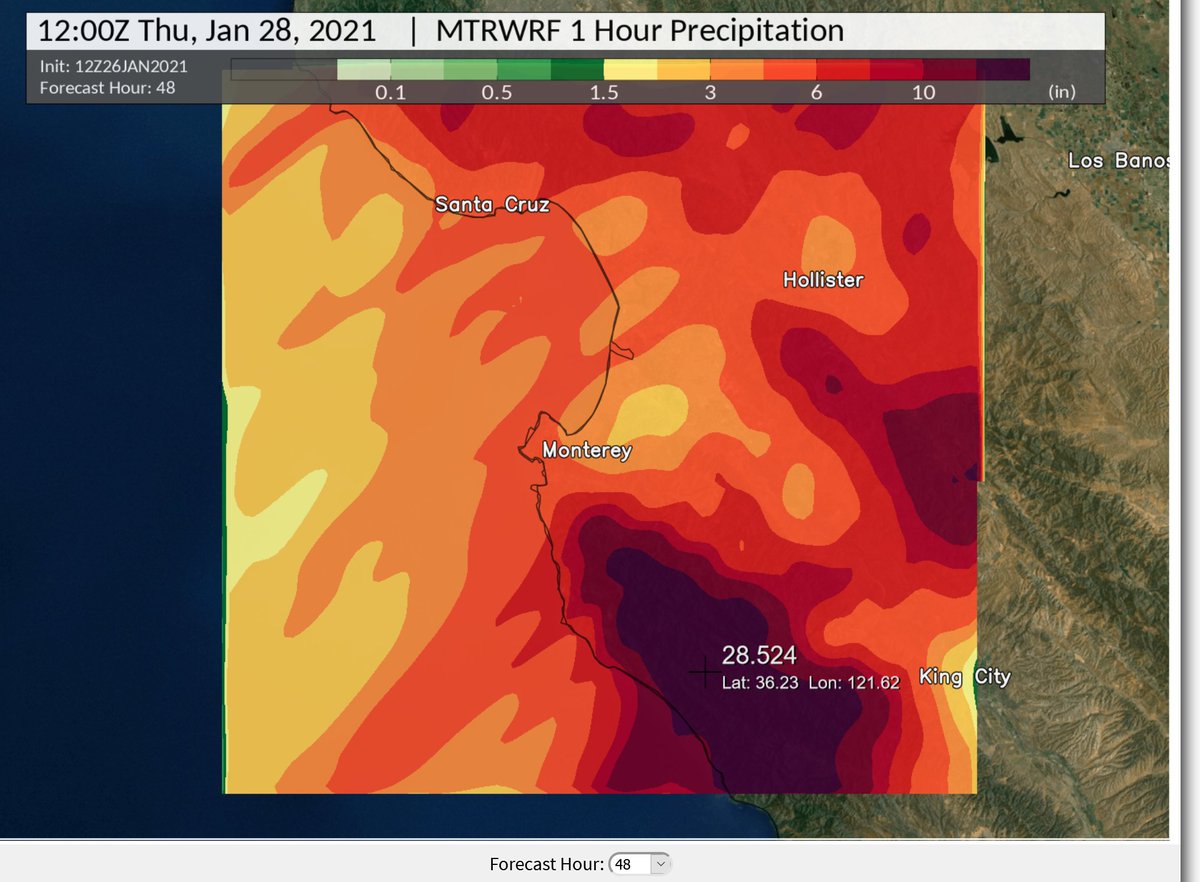 psuweatherman's tweet image. Follow up to previous tweet. Plotted data for 48 hr run total.  28"!  We'll see how this plays out.  Wish the Mining Ridge gauge was still functioning and didn't get burned in the Dolan Fire.  @Weather_West @nplareau
