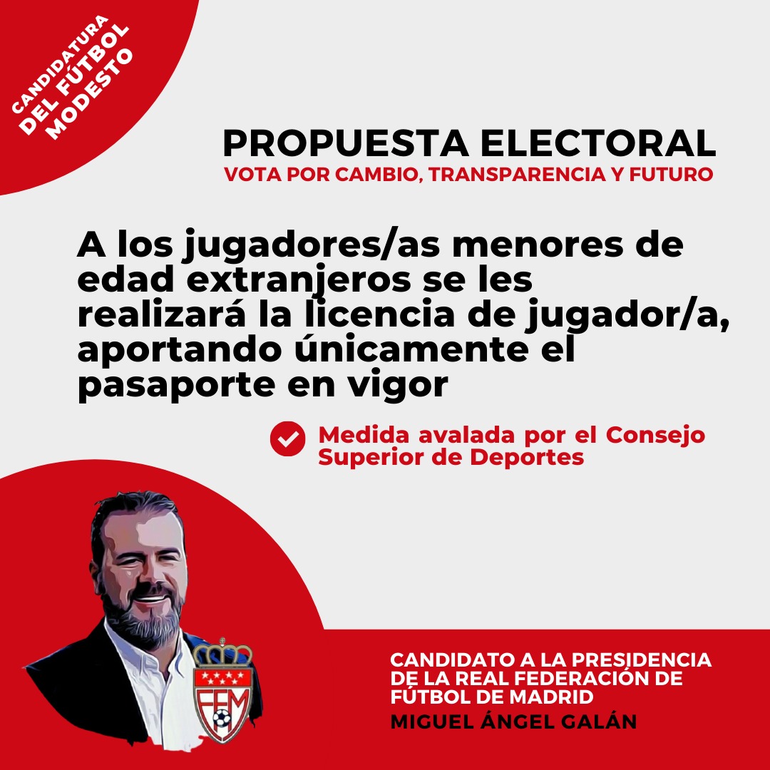 Propuesta firmada ante notario y avalada por el Consejo Superior de Deportes en diferentes resoluciones judiciales. MENORES DE EDAD EXTRANJEROS OBTENDRÁN LICENCIA DE JUGADOR/A CON EL PASAPORTE EN VIGOR #futbolmodesto