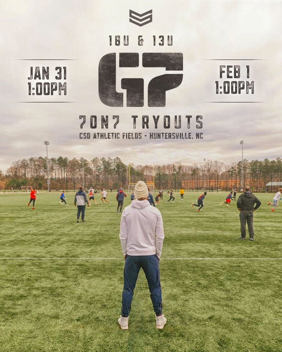 Do you have what it takes to be a part of the G7 7on7 team? Two opportunities to try out! Sunday, January 31st &amp; Saturday, February 6th. 

CSD Athletic Fields 
13828 Beatties Ford Rd
Huntersville, NC 28078

Register >> g7football.com/shop

<a href="/willgrier_/">Will Grier</a> <a href="/ChadGrier_/">Chad Grier</a> <a href="/unclejut/">UNCLEJUT</a>