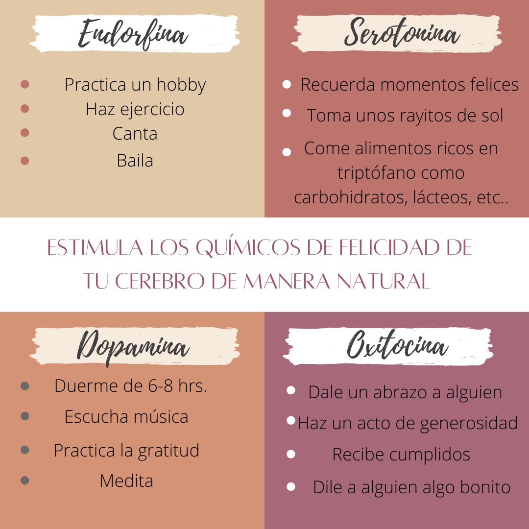 Psych_Life1's tweet photo. ¿Cuál es la fórmula de la felicidad? ☺️

Muchas veces pensamos que la única manera de tener a nuestro cerebro feliz y contento es a través de medicamentos... pero en realidad podemos estimular ciertos neurotransmisores en nuestro cerebro para sentir felicidad y bienestar! https://t.co/EAGQgy20GZ