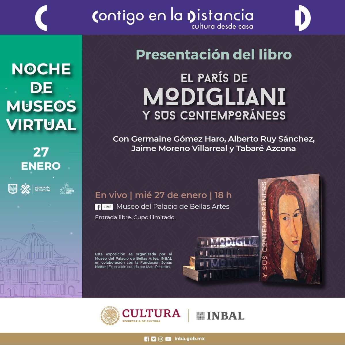 cultura_mx's tweet image. El Museo del Palacio de Bellas Artes (@mbellasartes) compartirá el catálogo de #ElParísDeModigliani y sus contemporáneos en línea

El miércoles 27 de enero a las 18 h, en el marco de la #NocheDeMuseos.

👉🏽 bit.ly/2NvdSoi