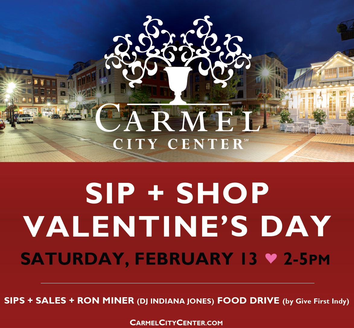 Join the Shops at CCC on Feb. 13th from 2-5 p.m.💘 Sip on complimentary cocktails🥂 and white wine while enjoying sales 🏷️at participating Shops! Bring your non-perishable food items for the Give First Indy local food drive🛒. Learn more by visiting our website (Link in bio).