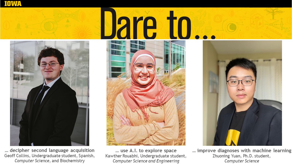 UIowaCS's tweet photo. 📣Very proud of our #undergraduate ➕ #GradStudents inc. Geoff Collins (@UIowaCLAS; @IowaBiochem), @therealkawther (@UIowaEngr|@UIowaCLAS), & Zhuoning Yuan (@TIANBAOYANG3 PhD advisee) who @DareToDiscover! https://t.co/iasQm74X6j
#DiscoverUI #L2Acquisition #AIforSpace #MLforGood👏 https://t.co/I0RoeWerCP