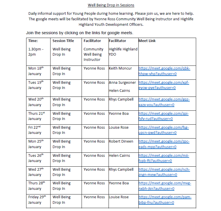 HLHYouthWork's tweet photo. We are supporting @HighlandCouncil lunch time Wellbeing sessions, open to secondary age young people in Highland.
Codes bellow to join 🌞 https://t.co/U8KONYPwVx