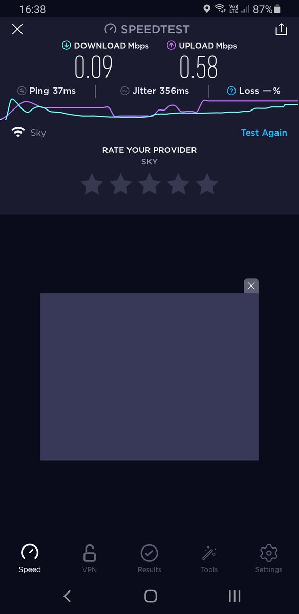 bobbykingstone's tweet photo. @SkyHelpTeam are there any current issues with the Internet these are my current speeds https://t.co/5ehNJn7KAB