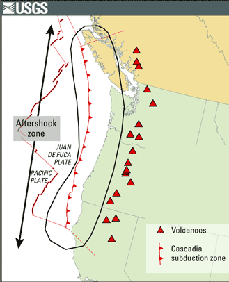 The larger the zone that moves (the fault), the larger the quake. In the case of the 1700 Cascadia quake, we think the entire subduction zone slipped, from Northern California to Vancouver Is., BC.