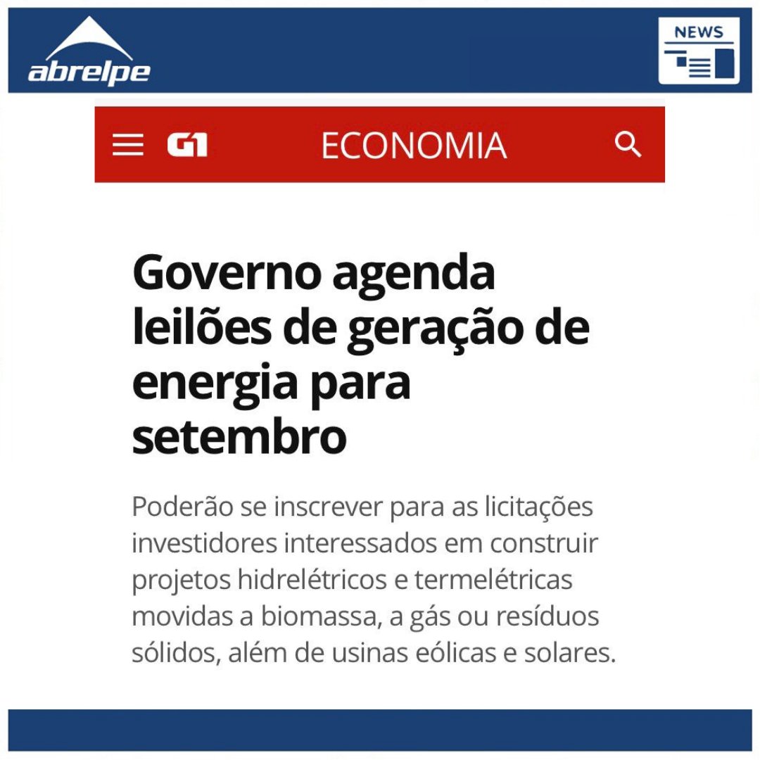 Novos Leilões para fornecimento de energia estão marcados para setembro. Pela primeira vez a fonte "resíduos sólidos" terá uma abordagem exclusiva, o que poderá viabilizar projetos do setor.

g1.globo.com/economia/notic…

#Resíduos #ResíduosSólidos #Abrepe